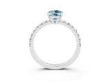 White gold Oval Cut Aquamarine Solitaire Pavé Engagement Ring with Round Band and Prong Setting_75