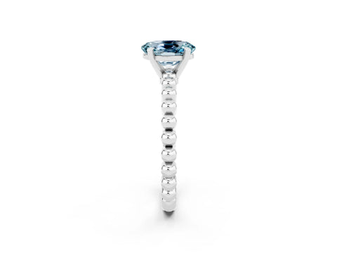 White gold Oval Cut Aquamarine Solitaire Ring with Beaded Band and Prong Setting_14