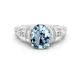 White gold Oval Cut Aquamarine Solitaire Ring with Filigree Band and Four-Prong Setting_25