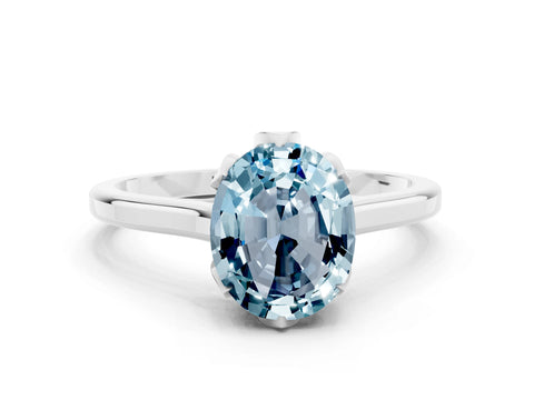White gold Oval Cut Aquamarine Solitaire Ring with Flower Prong Setting and Classic Band_24