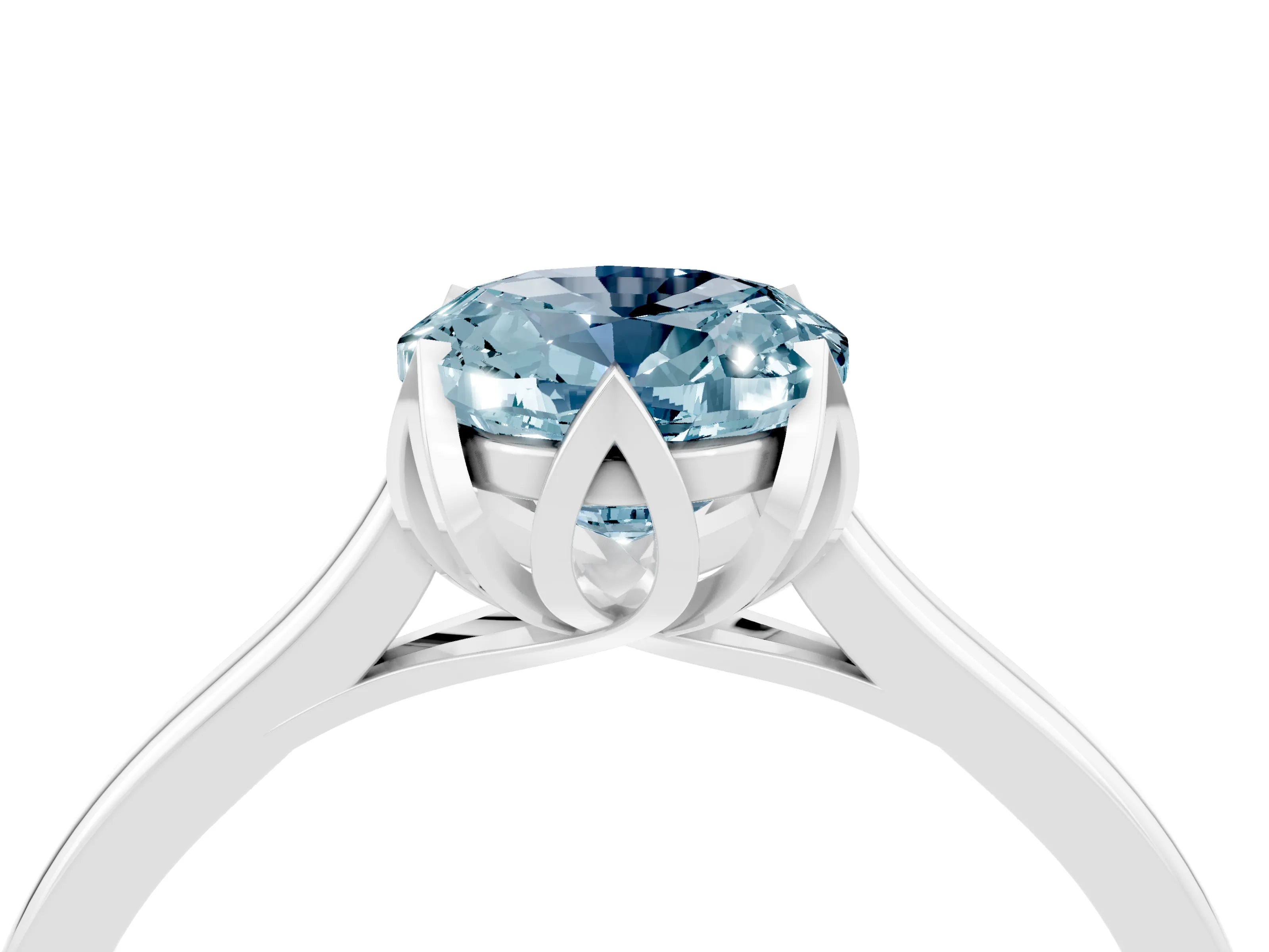 White gold Oval Cut Aquamarine Solitaire Ring with Flower Prong Setting and Classic Band_28