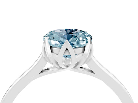 White gold Oval Cut Aquamarine Solitaire Ring with Flower Prong Setting and Classic Band_28