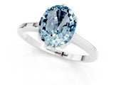 White gold Oval Cut Aquamarine Solitaire Ring with Flower Prong Setting and Classic Band_49