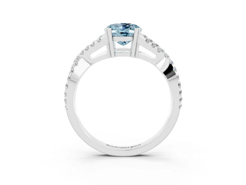 White gold Oval Cut Aquamarine Solitaire Ring with Four-Prong Setting and Twisted Pavé Band_3
