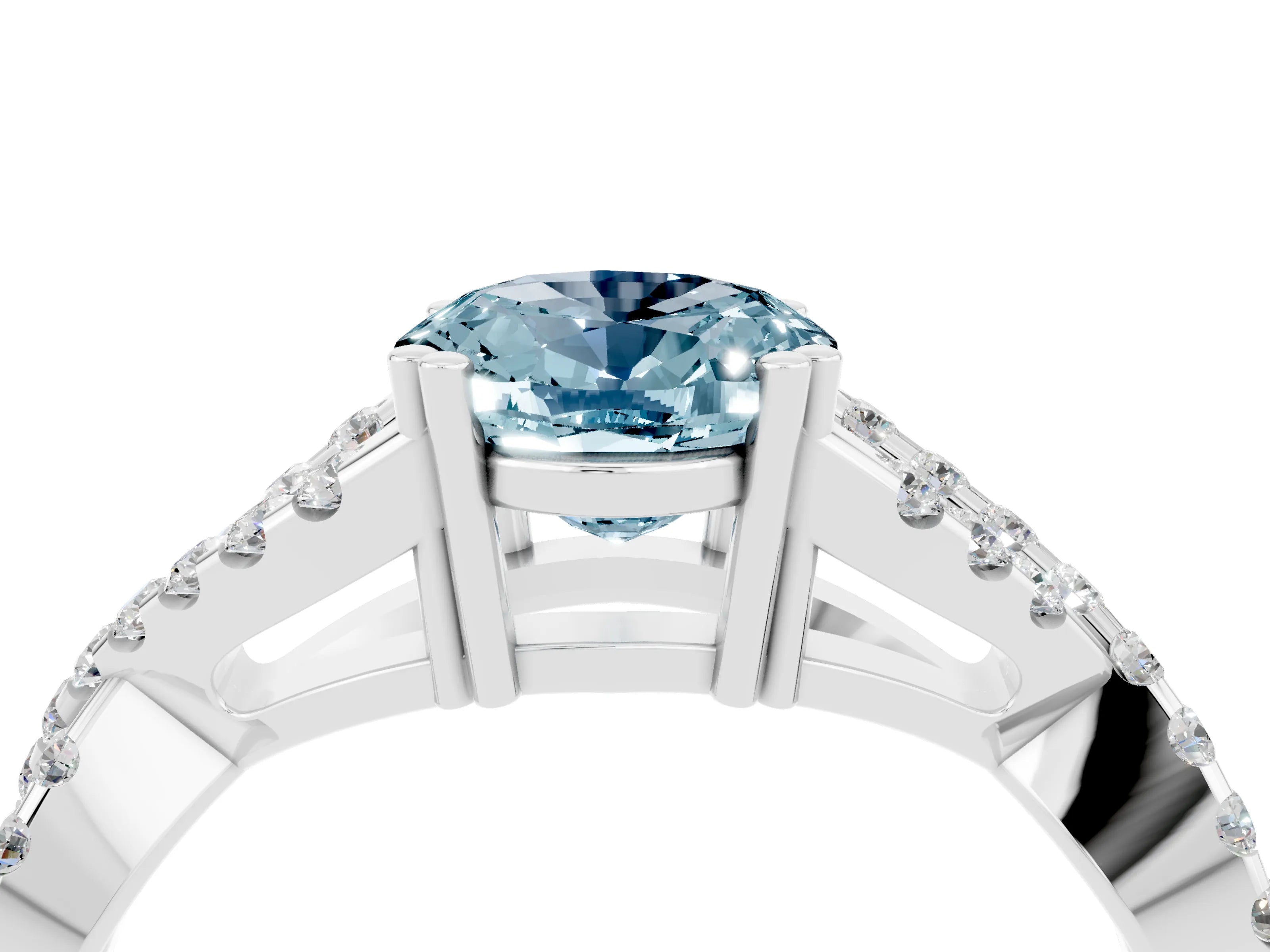 White gold Oval Cut Aquamarine Solitaire Ring with Four-Prong Setting and Twisted Pavé Band_4