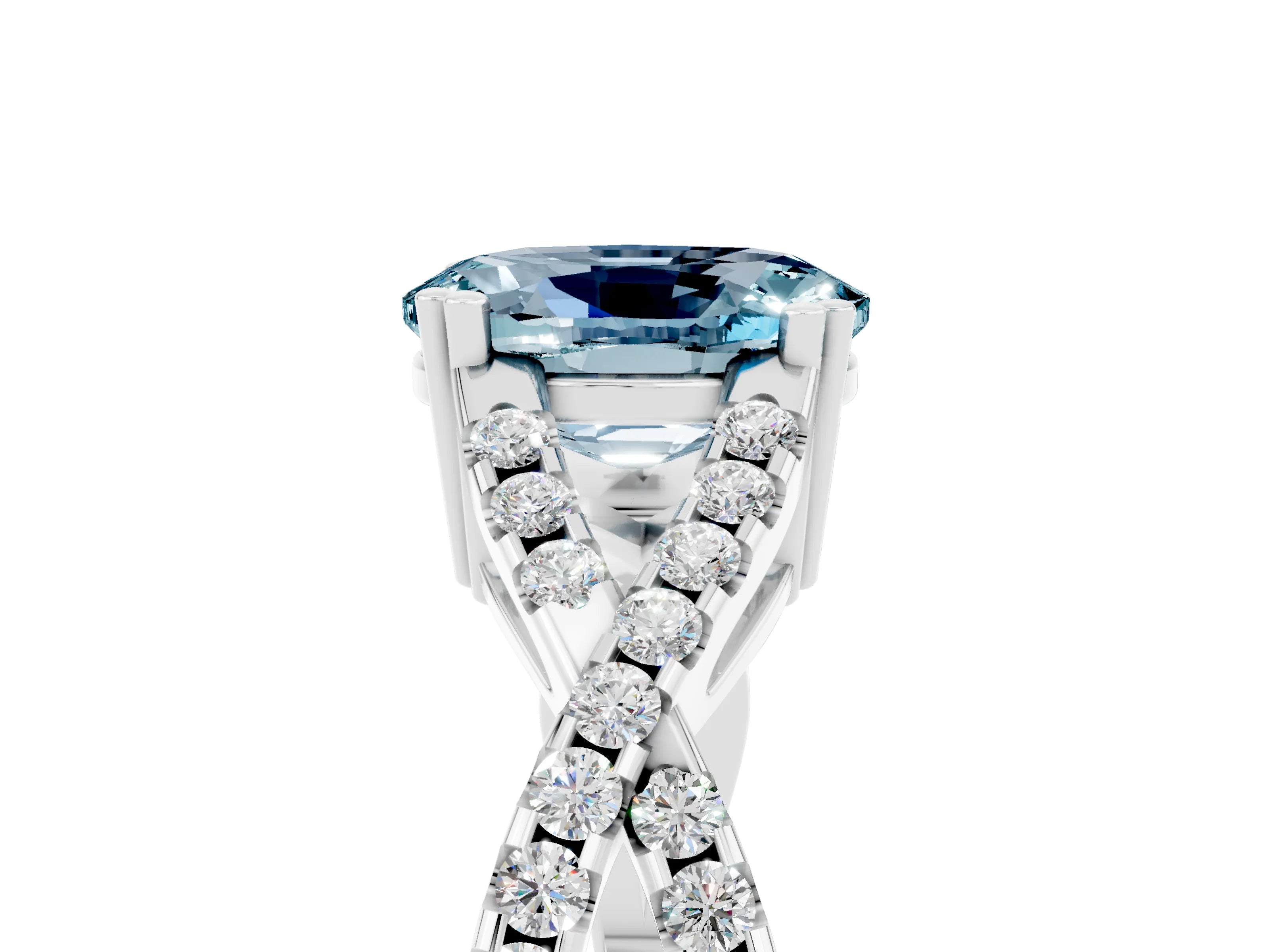 White gold Oval Cut Aquamarine Solitaire Ring with Four-Prong Setting and Twisted Pavé Band_5