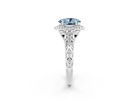 White gold Oval Cut Aquamarine Solitaire Ring with Hidden Halo and Pavé Band_14