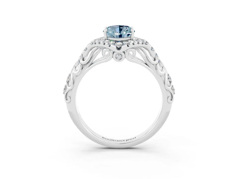 White gold Oval Cut Aquamarine Solitaire Ring with Hidden Halo and Pavé Band_15