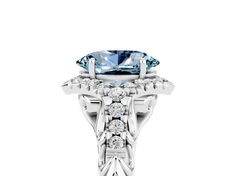 White gold Oval Cut Aquamarine Solitaire Ring with Hidden Halo and Pavé Band_17