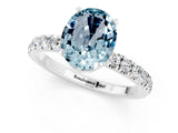 White gold Oval Cut Aquamarine Solitaire Ring with Pavé Accents and Four-Prong Setting_1