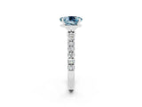 White gold Oval Cut Aquamarine Solitaire Ring with Pavé Accents and Four-Prong Setting_2