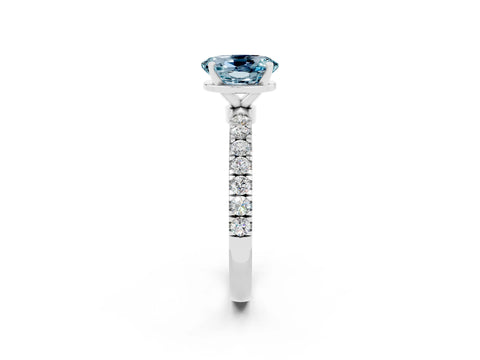 White gold Oval Cut Aquamarine Solitaire Ring with Pavé Accents and Four-Prong Setting_2