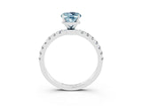 White gold Oval Cut Aquamarine Solitaire Ring with Pavé Accents and Four-Prong Setting_3