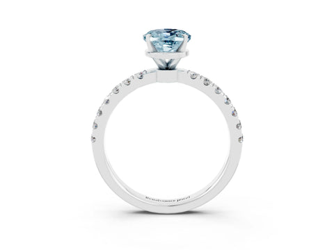 White gold Oval Cut Aquamarine Solitaire Ring with Pavé Accents and Four-Prong Setting_3