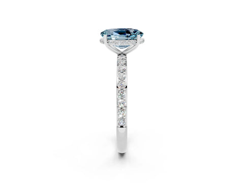 White gold Oval Cut Aquamarine Solitaire Ring with Pavé Band and Hidden Halo_14