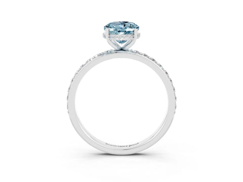 White gold Oval Cut Aquamarine Solitaire Ring with Pavé Band and Hidden Halo_27