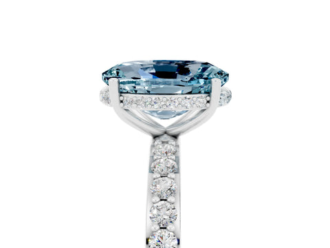 White gold Oval Cut Aquamarine Solitaire Ring with Pavé Band and Hidden Halo_29