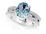 White gold Oval Cut Aquamarine Solitaire Ring with Pavé and Channel Set Band_1