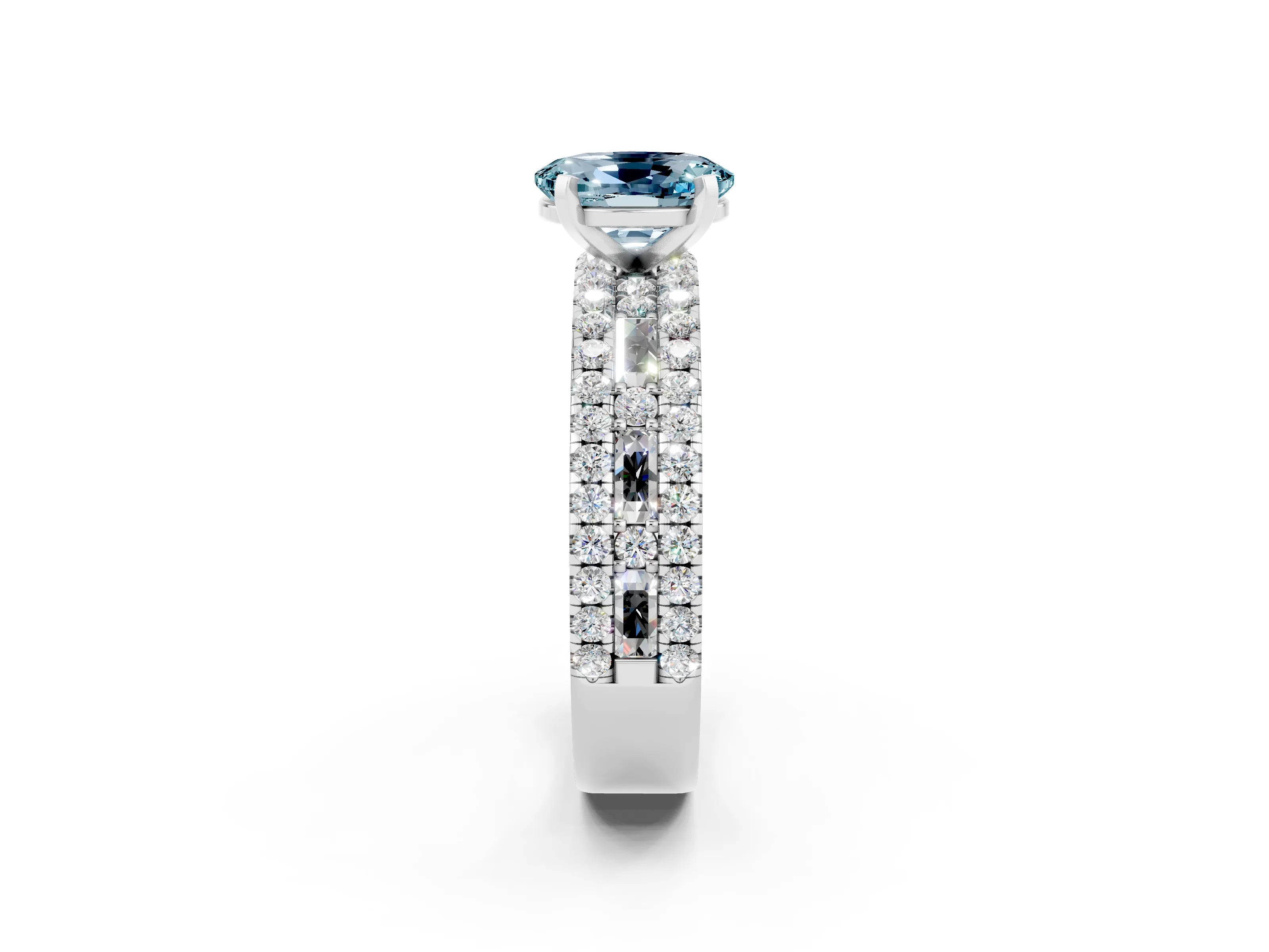 White gold Oval Cut Aquamarine Solitaire Ring with Pavé and Channel Set Band_2