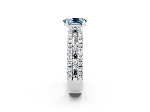 White gold Oval Cut Aquamarine Solitaire Ring with Pavé and Channel Set Band_2