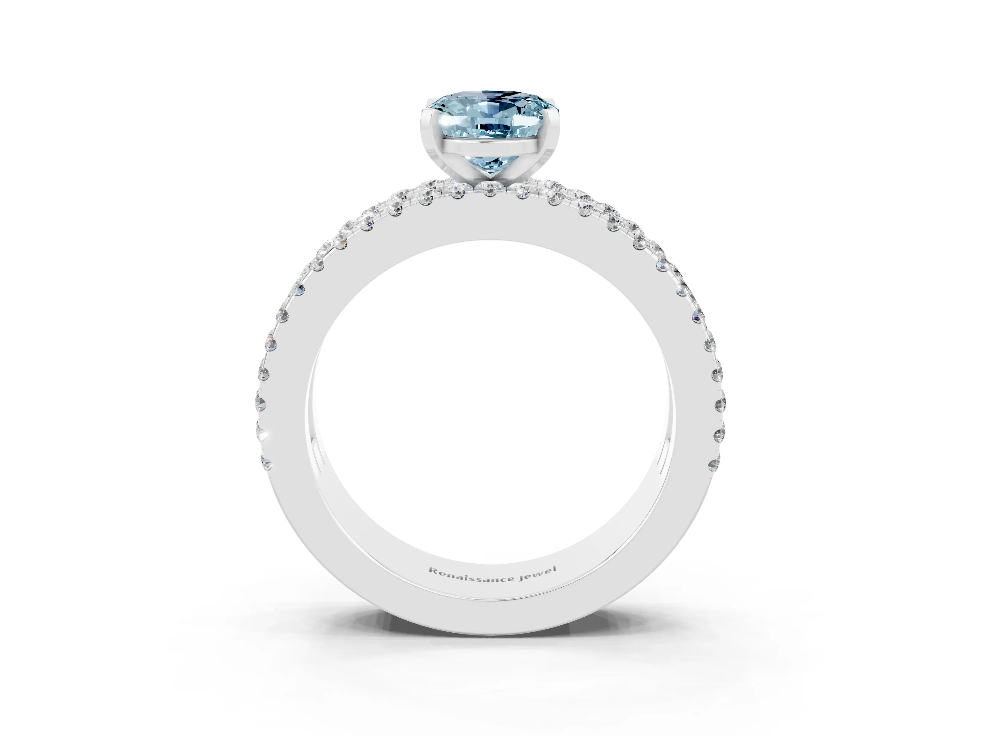 White gold Oval Cut Aquamarine Solitaire Ring with Pavé and Channel Set Band_3