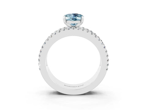 White gold Oval Cut Aquamarine Solitaire Ring with Pavé and Channel Set Band_3