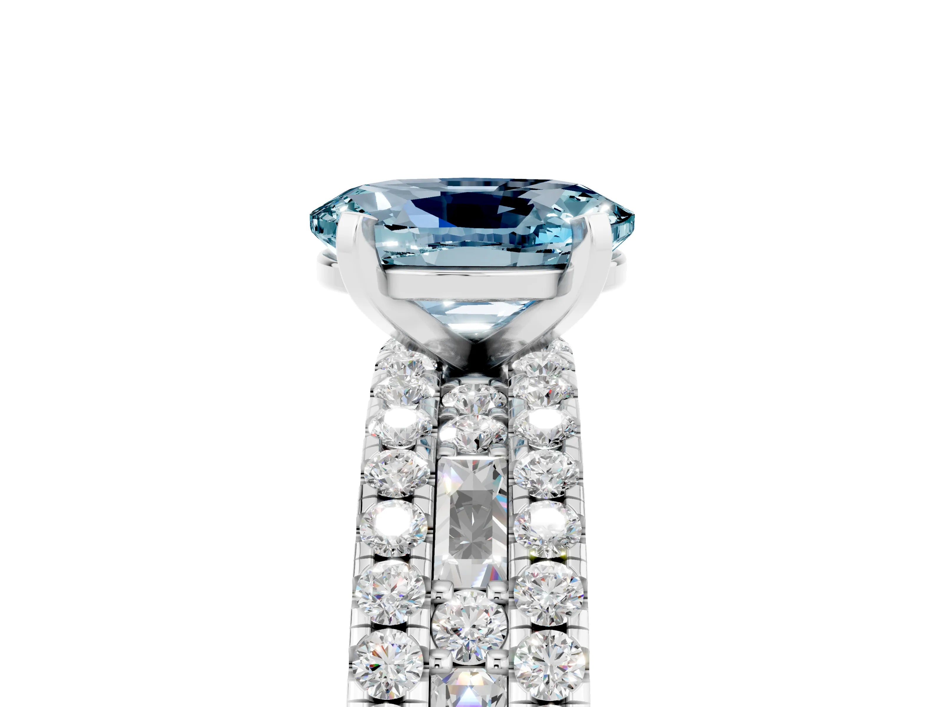 White gold Oval Cut Aquamarine Solitaire Ring with Pavé and Channel Set Band_5