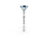 White gold Oval Cut Aquamarine Solitaire Ring with Pave Band and Four Prong Setting_26