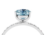 White gold Oval Cut Aquamarine Solitaire Ring with Pave Band and Four Prong Setting_28