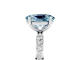 White gold Oval Cut Aquamarine Solitaire Ring with Pave Band and Four Prong Setting_29