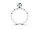 White gold Oval Cut Aquamarine Solitaire Ring with Round  Pavé Band and Four-Prong Setting_63