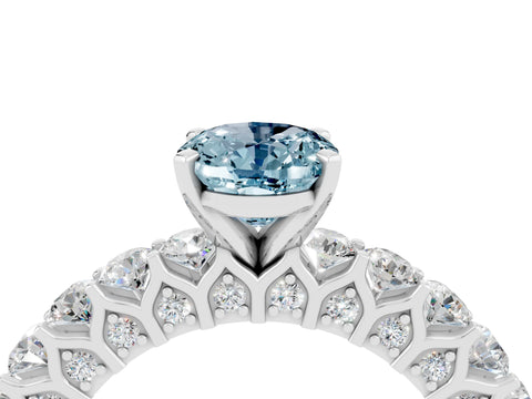 White gold Oval Cut Aquamarine Solitaire Ring with Shared Prong Pavé Band and Four-Prong Setting_16