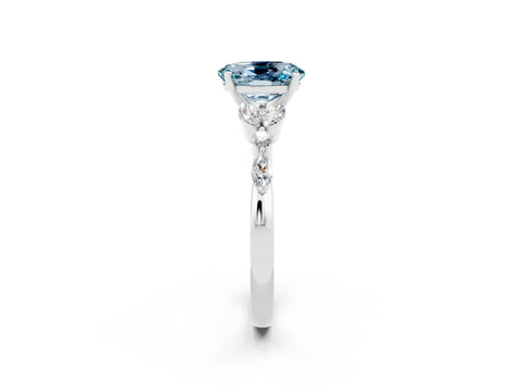 White gold Oval Cut Aquamarine Solitaire Ring with Side Stones and Four-Prong Setting_44