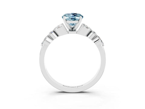 White gold Oval Cut Aquamarine Solitaire Ring with Side Stones and Four-Prong Setting_45