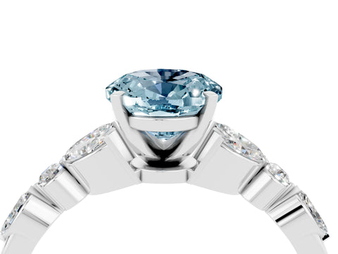 White gold Oval Cut Aquamarine Solitaire Ring with Side Stones and Four-Prong Setting_46