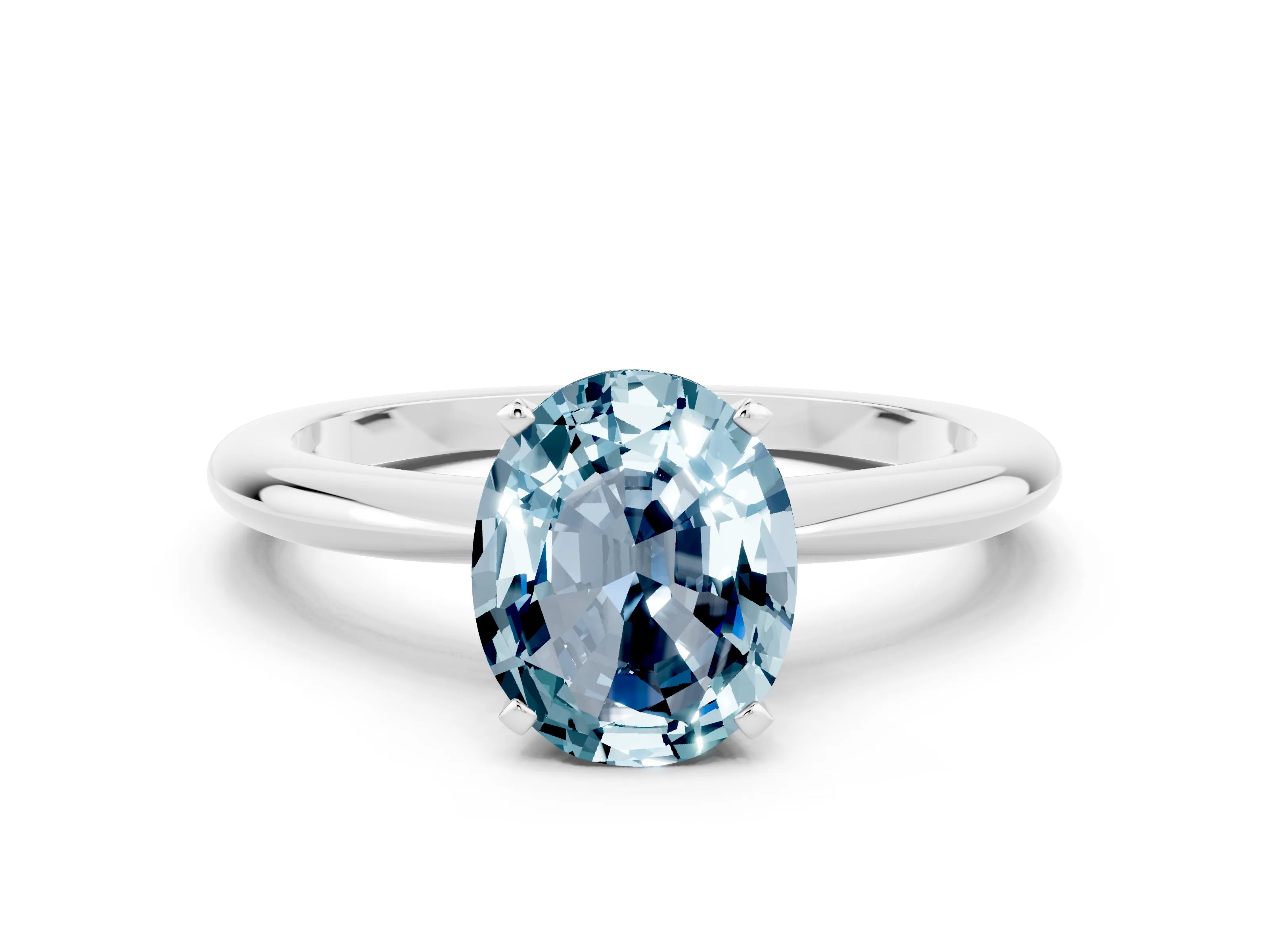 White gold Oval Cut Aquamarine Solitaire Ring with Six-Prong Setting and Classic Band_36