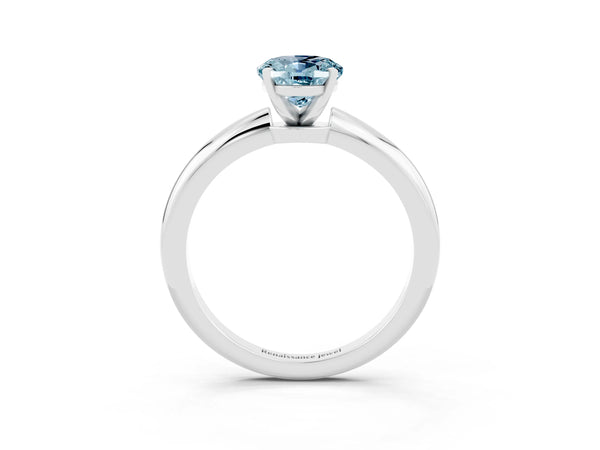 White gold Oval Cut Aquamarine Solitaire Ring with Six-Prong Setting and Classic Band