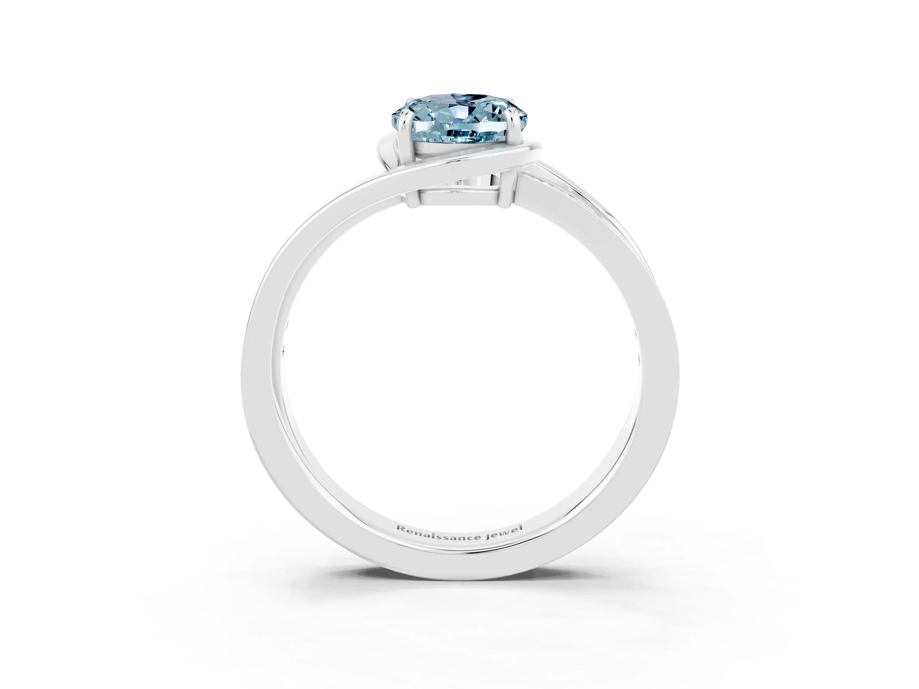 White gold Oval Cut Aquamarine Solitaire Ring with Split Shank and Prong Setting_3