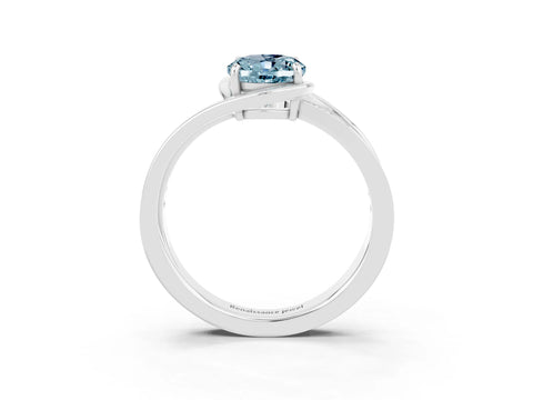 White gold Oval Cut Aquamarine Solitaire Ring with Split Shank and Prong Setting_3