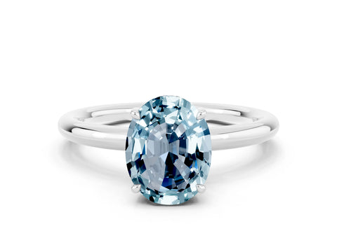 White gold Oval Cut Aquamarine Solitaire Ring with Thin Band and Four-Prong Setting_12