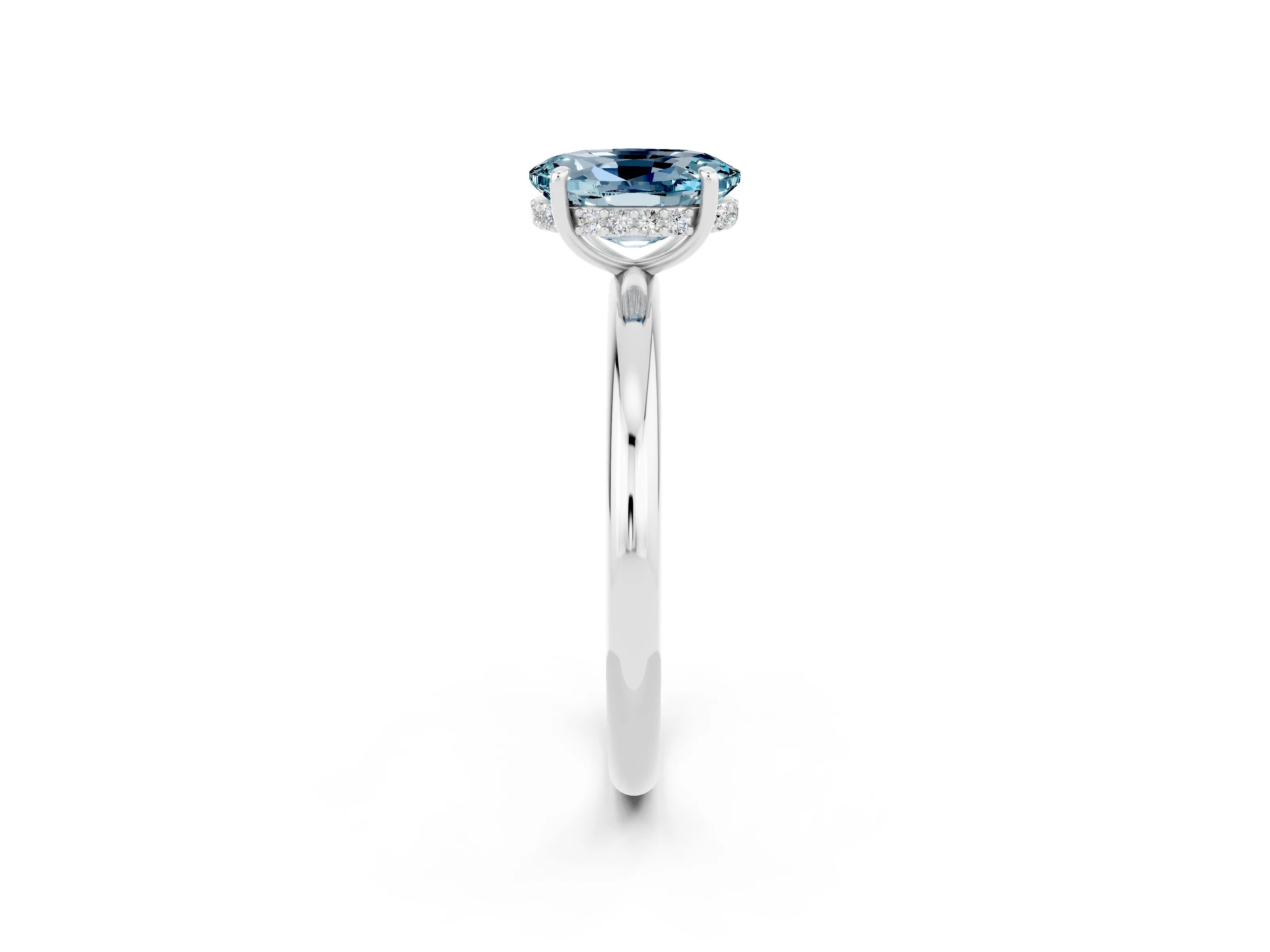 White gold Oval Cut Aquamarine Solitaire Ring with Thin Band and Four-Prong Setting_14