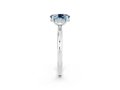 White gold Oval Cut Aquamarine Solitaire Ring with Thin Band and Four-Prong Setting_14