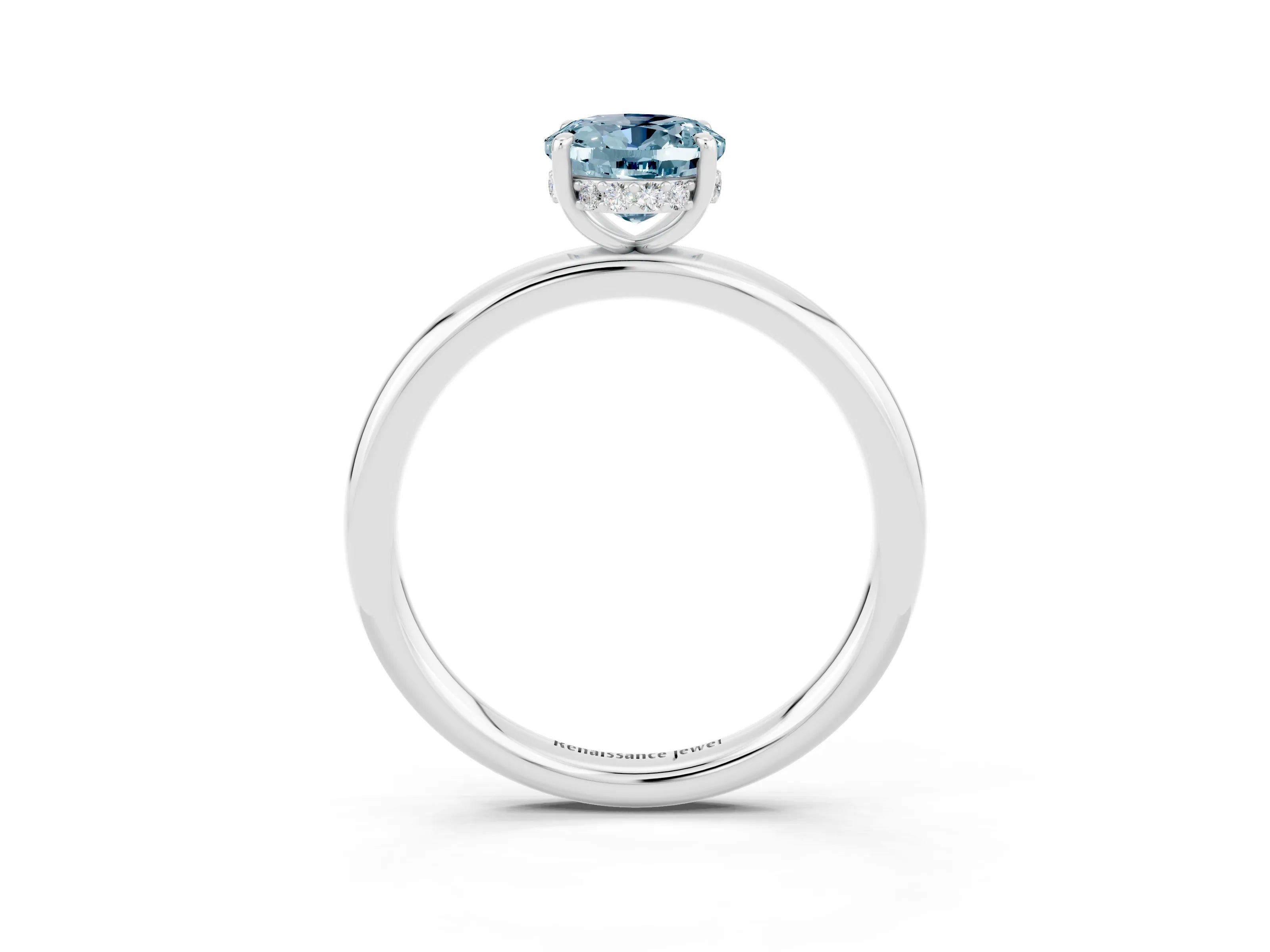 White gold Oval Cut Aquamarine Solitaire Ring with Thin Band and Four-Prong Setting_15