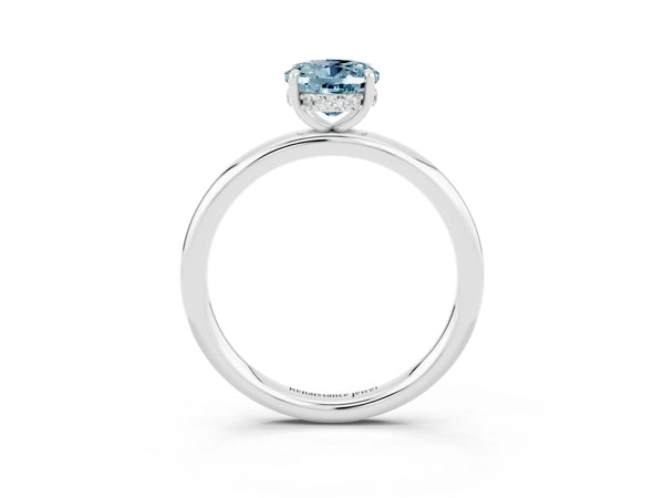 White gold Oval Cut Aquamarine Solitaire Ring with Thin Band and Four-Prong Setting