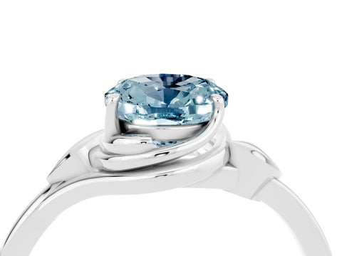 White gold Oval Cut Aquamarine Solitaire Ring with Twist Band and Four-Prong Setting_16
