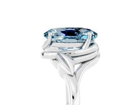 White gold Oval Cut Aquamarine Solitaire Ring with Twist Band and Four-Prong Setting_17