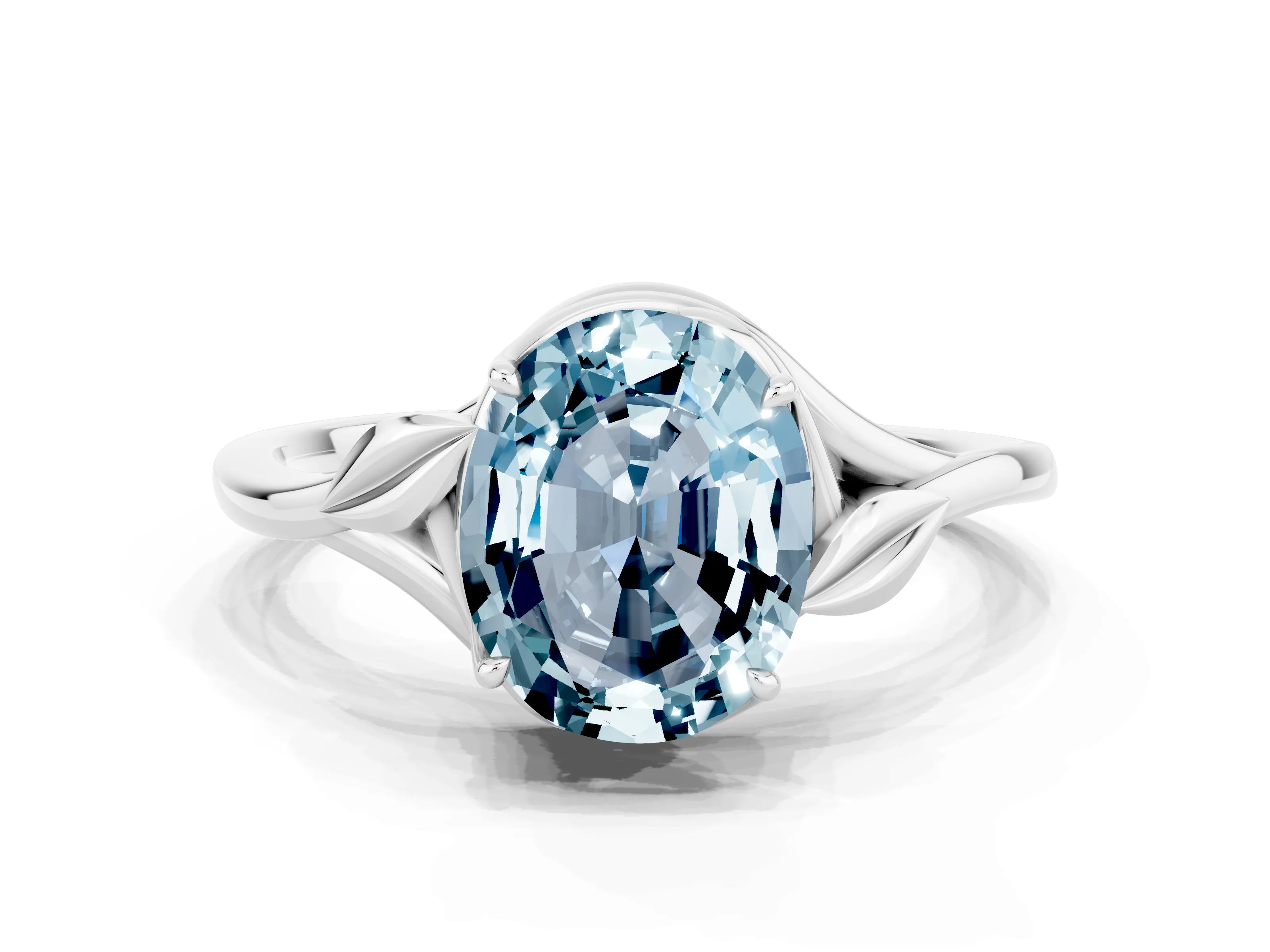White gold Oval Cut Aquamarine Solitaire Ring with Twist Band and Four-Prong Setting_36