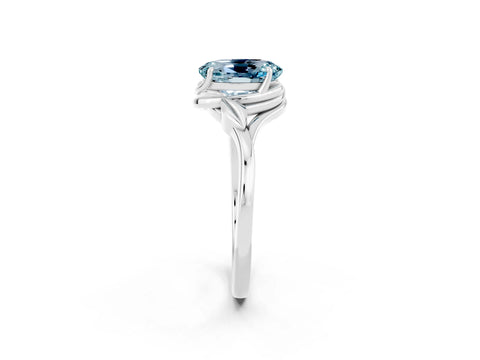 White gold Oval Cut Aquamarine Solitaire Ring with Twist Band and Four-Prong Setting_38