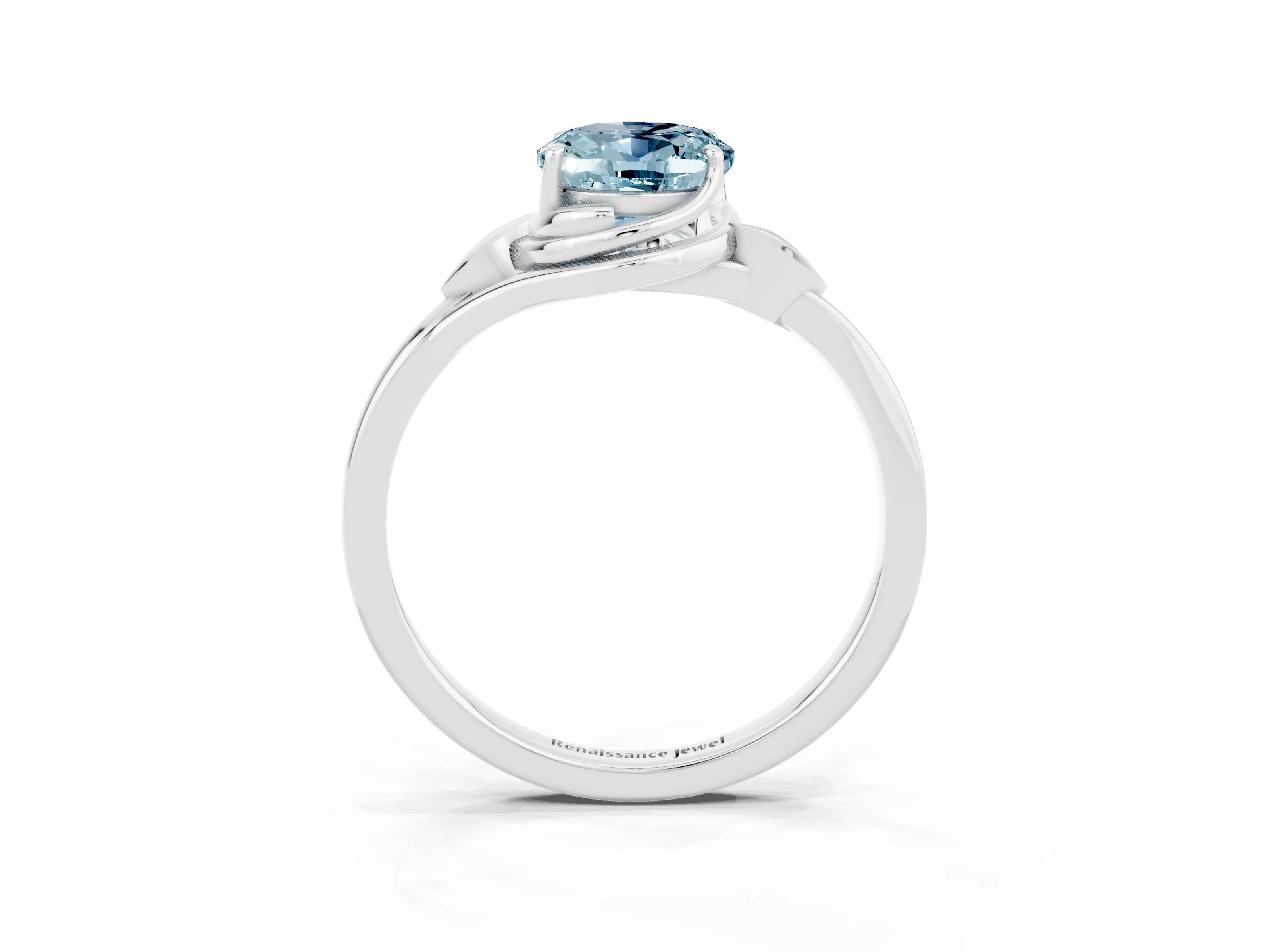 White gold Oval Cut Aquamarine Solitaire Ring with Twist Band and Four-Prong Setting_39