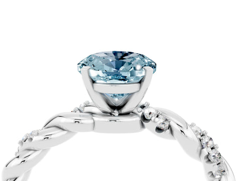 White gold Oval Cut Aquamarine Solitaire Ring with Twisted Band and Pavé Accents_4
